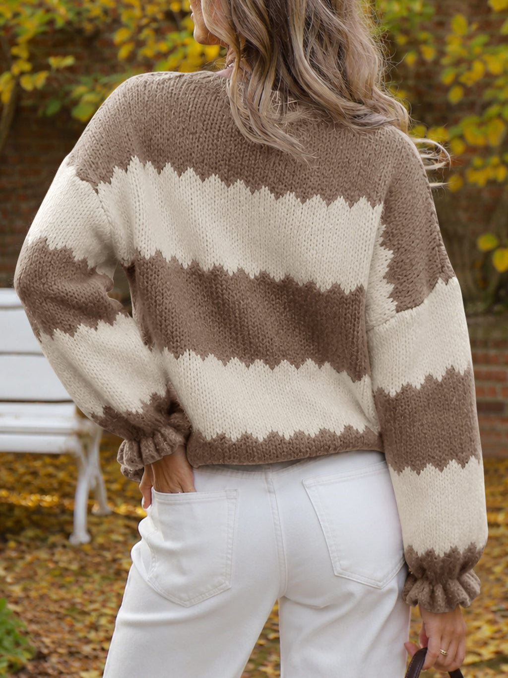 usvara Womens Striped Color Block Ruffle Sweaters