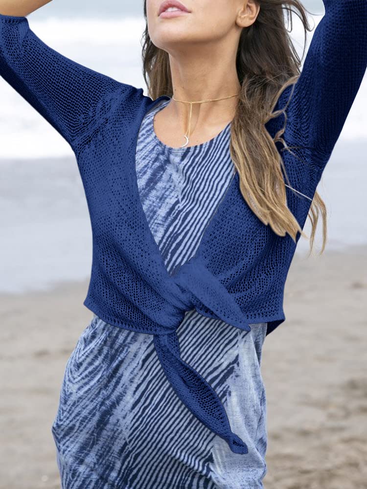usvara Womens 3/4 Sleeve Tie Front Shrugs