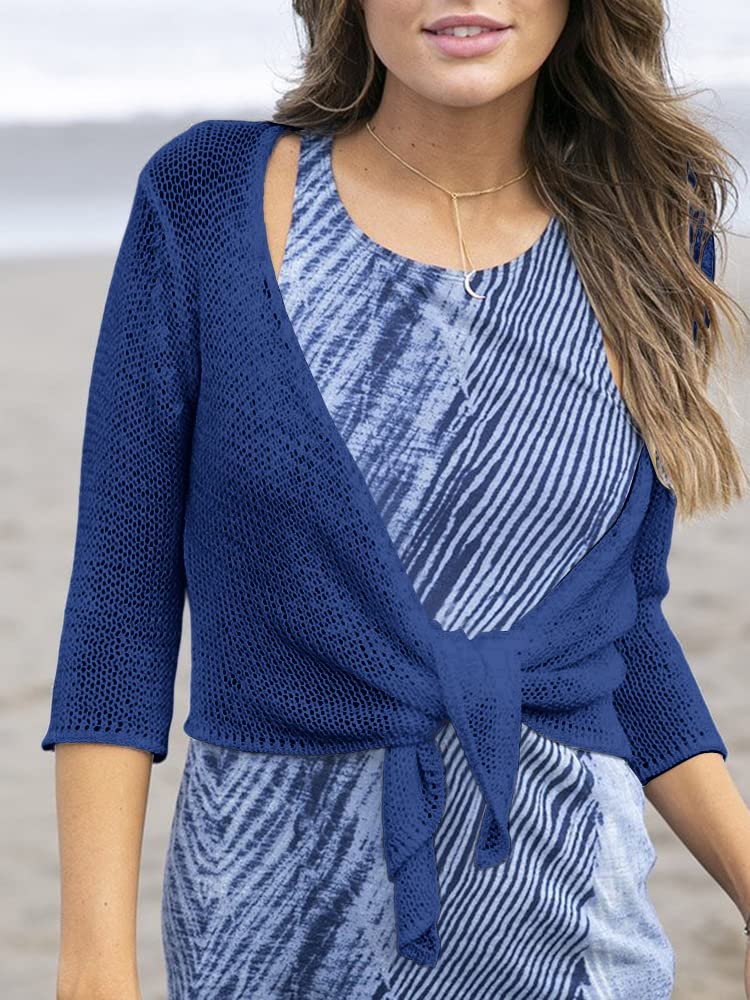 usvara Womens 3/4 Sleeve Tie Front Shrugs
