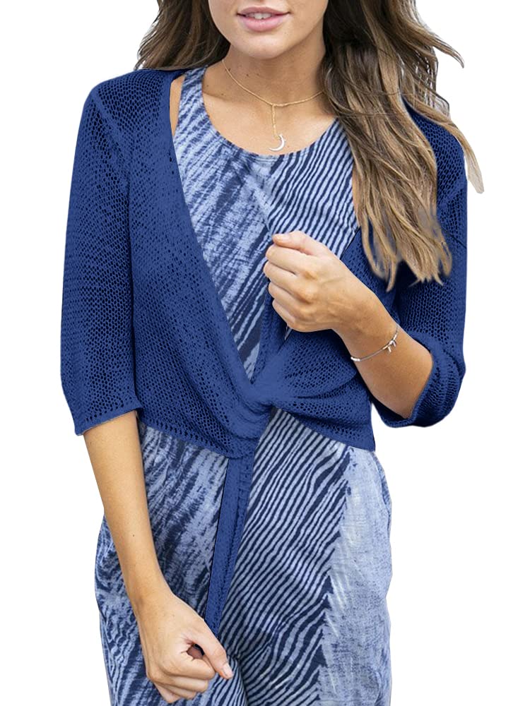 usvara Womens 3/4 Sleeve Tie Front Shrugs