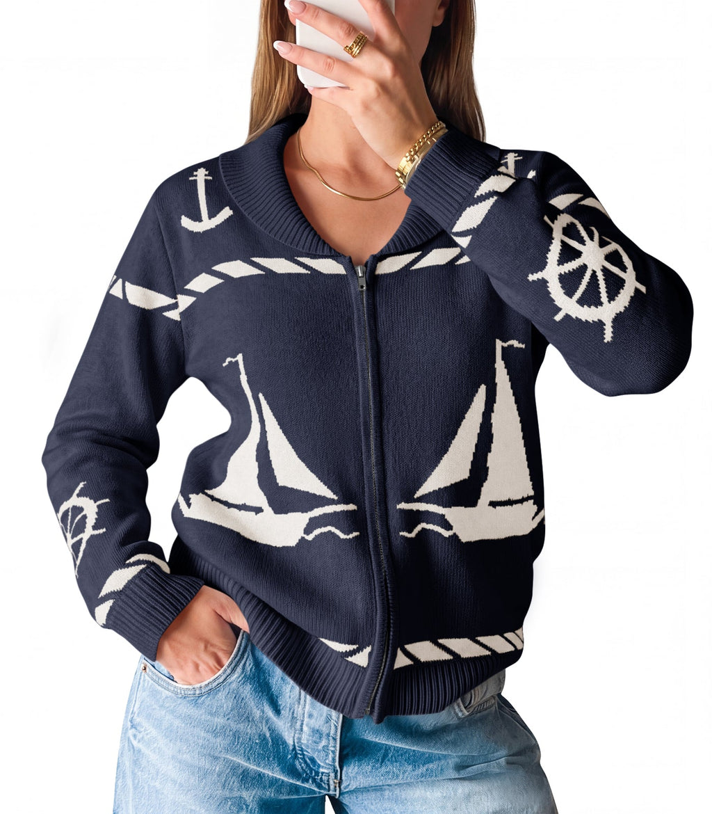 usvara Womens Zip Up Collared Sweater
