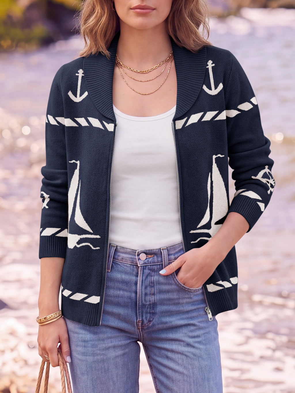usvara Womens Zip Up Collared Sweater