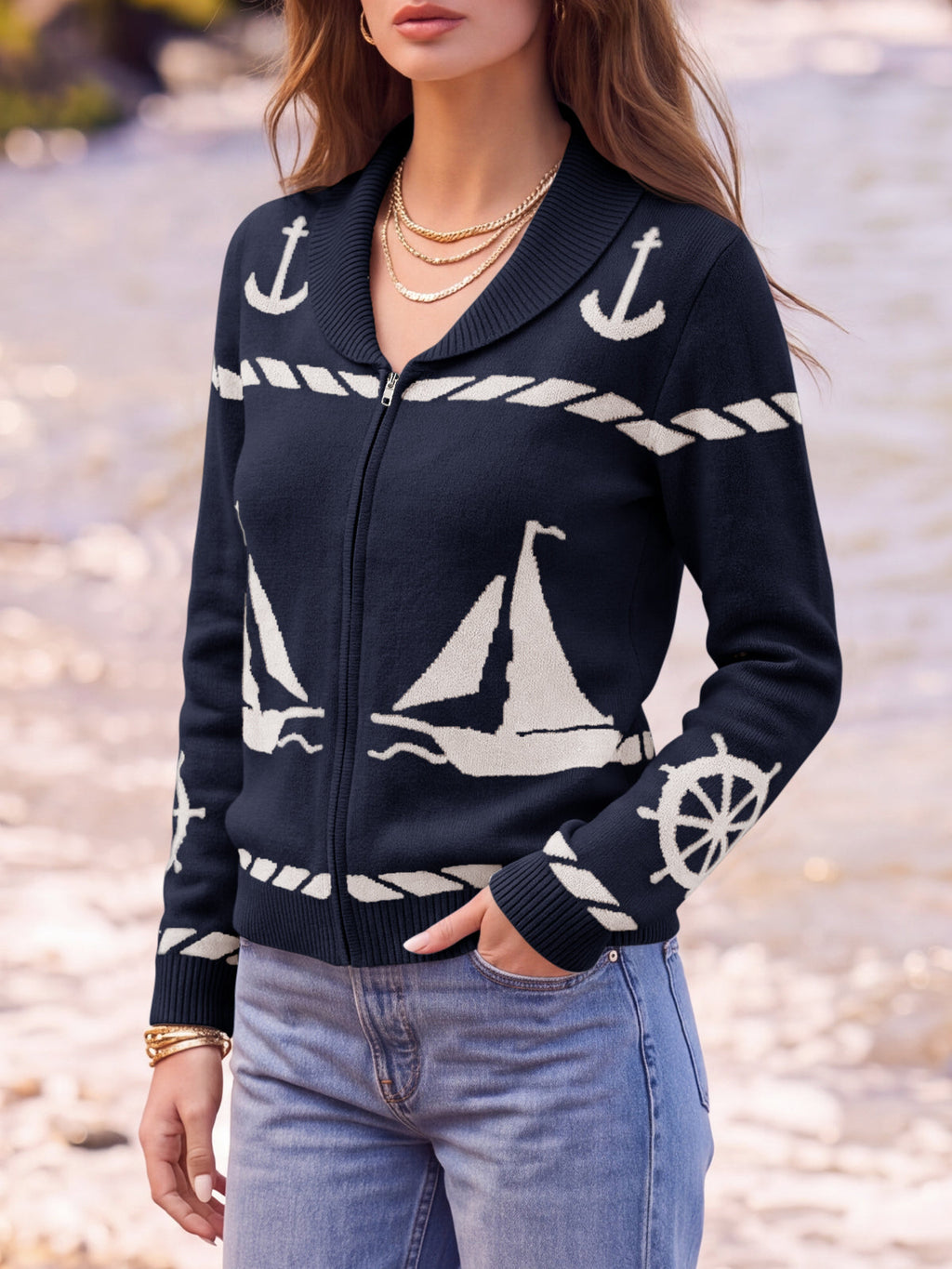 usvara Womens Zip Up Collared Sweater