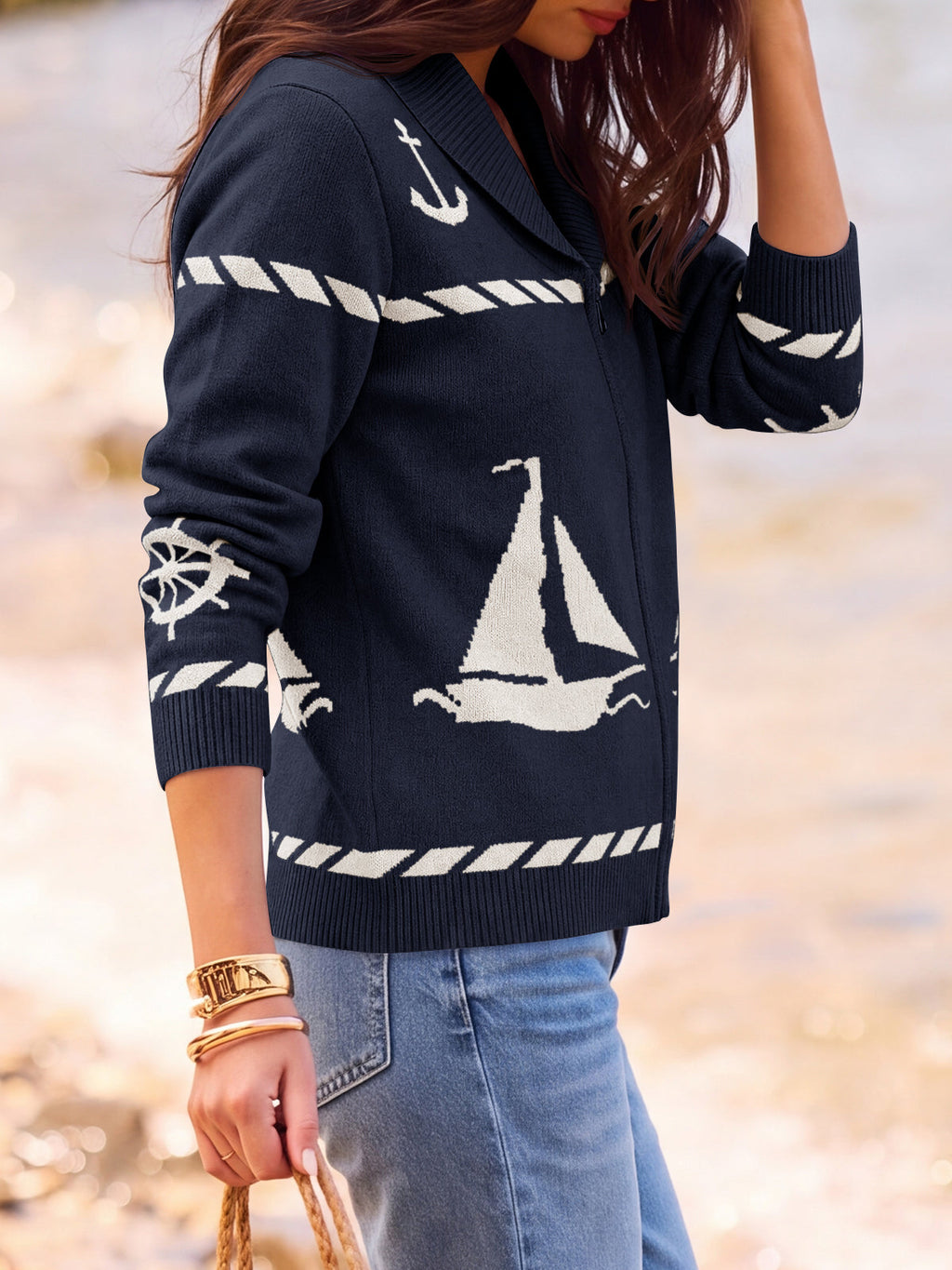 usvara Womens Zip Up Collared Sweater