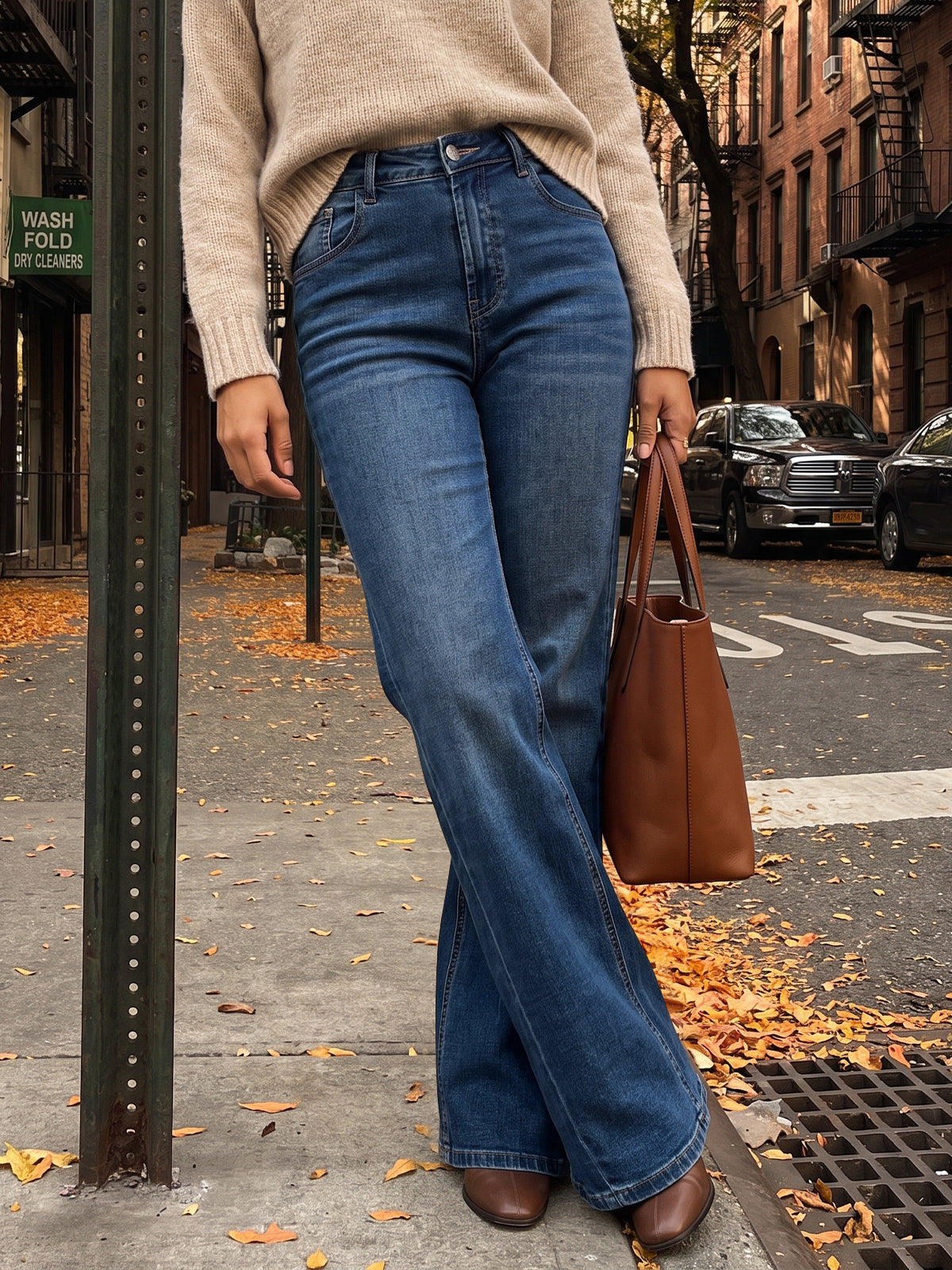 usvara Women High Waisted Flare Jeans