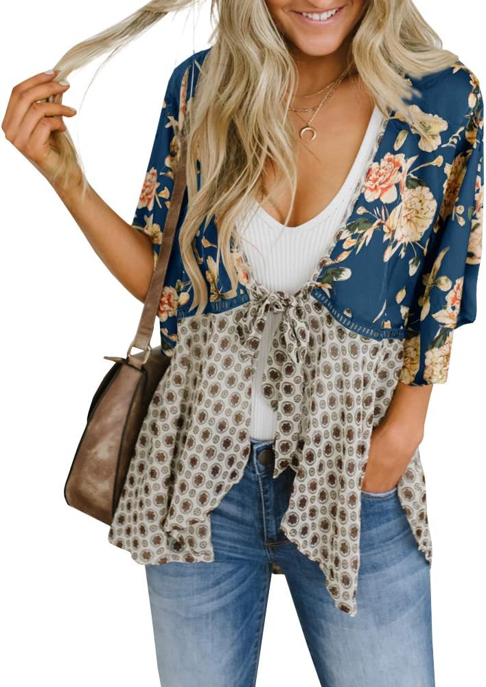 usvara Womens Tie Front Floral Kimono Cardigans