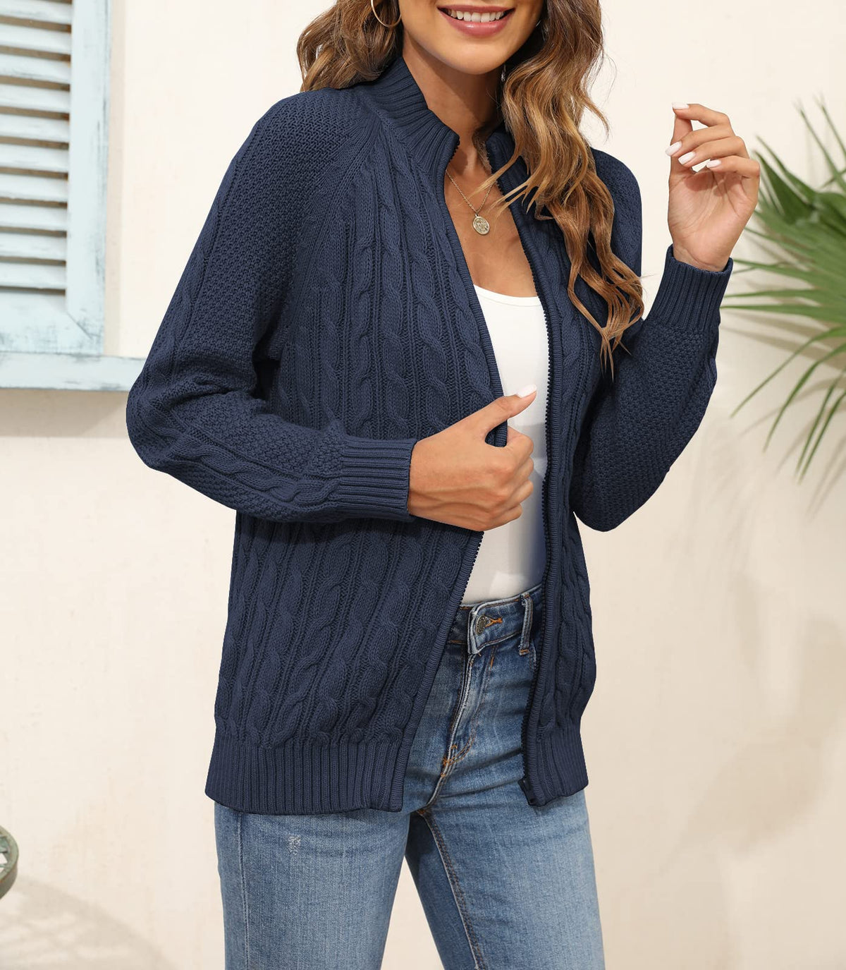 usvara Women Cable Knit Cardigan
