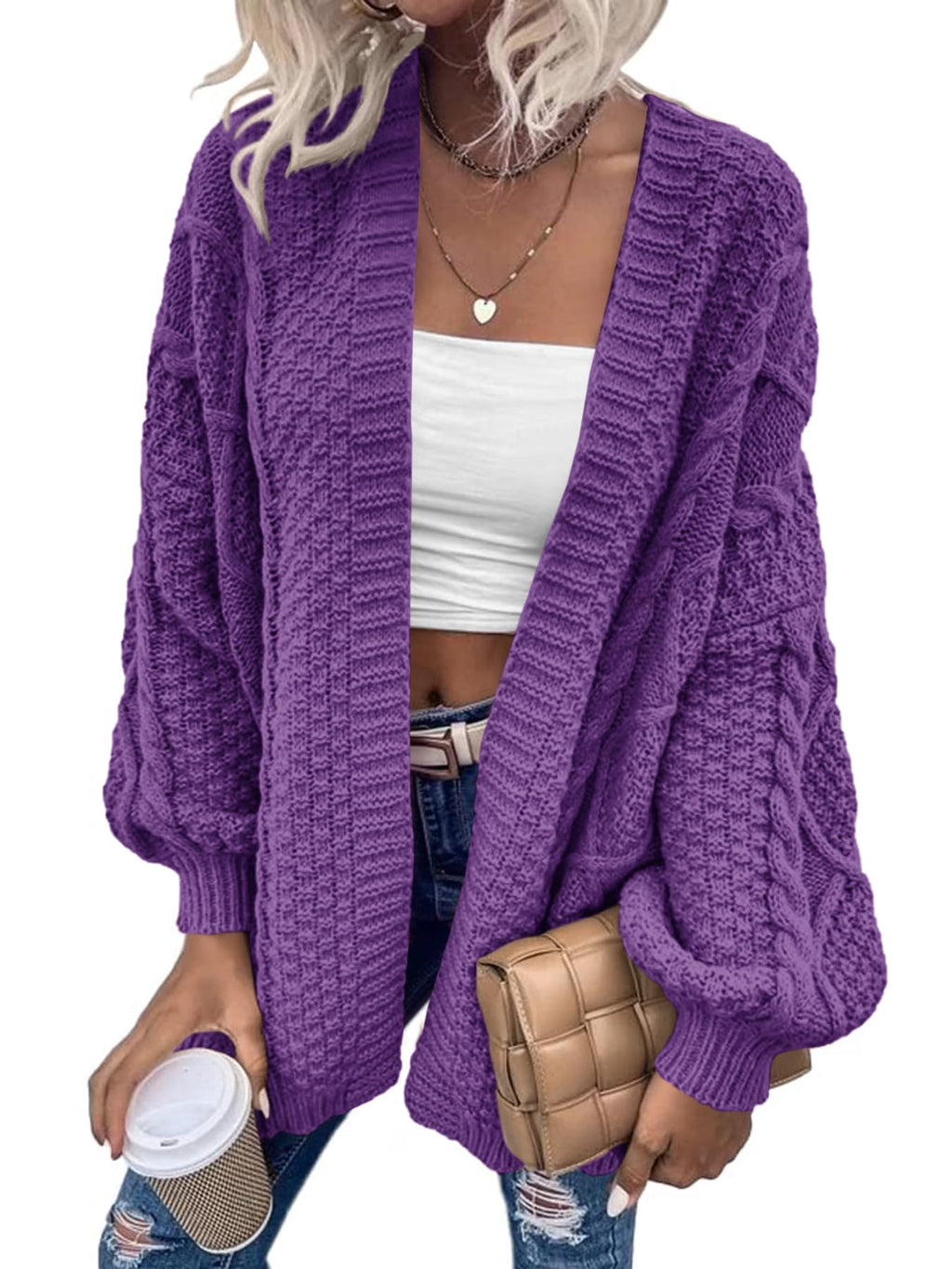 usvara Womens Chunky Cable Knit Cardigan