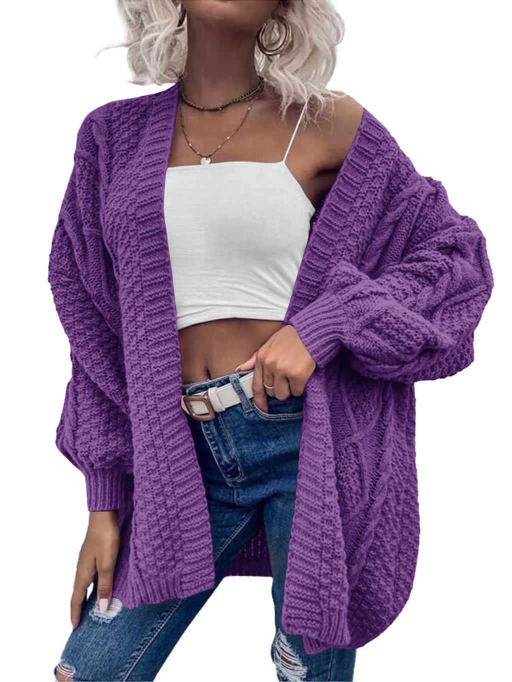 usvara Womens Chunky Cable Knit Cardigan