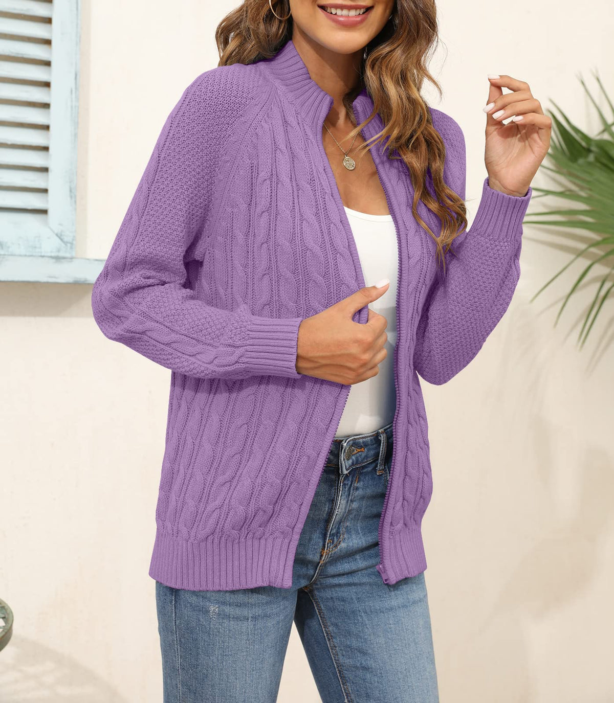 usvara Women Cable Knit Cardigan