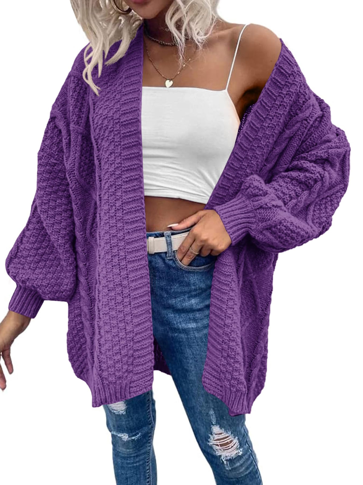 usvara Womens Chunky Cable Knit Cardigan