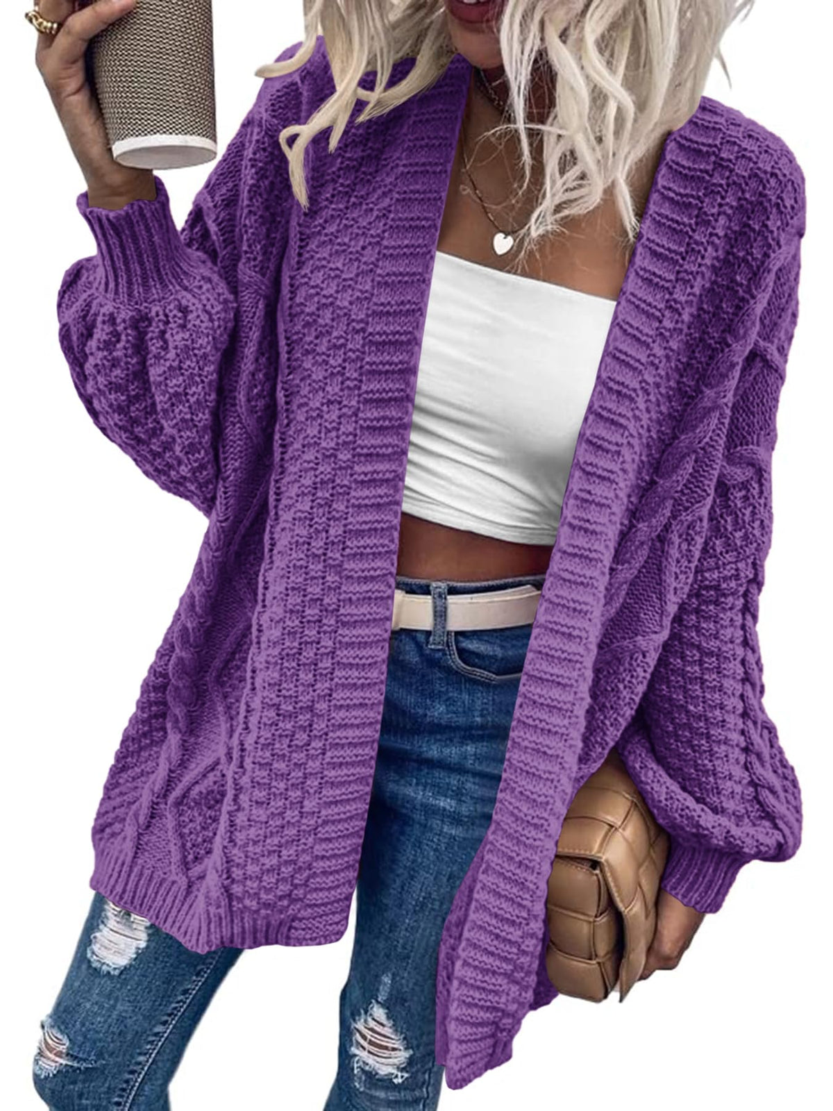 usvara Womens Chunky Cable Knit Cardigan