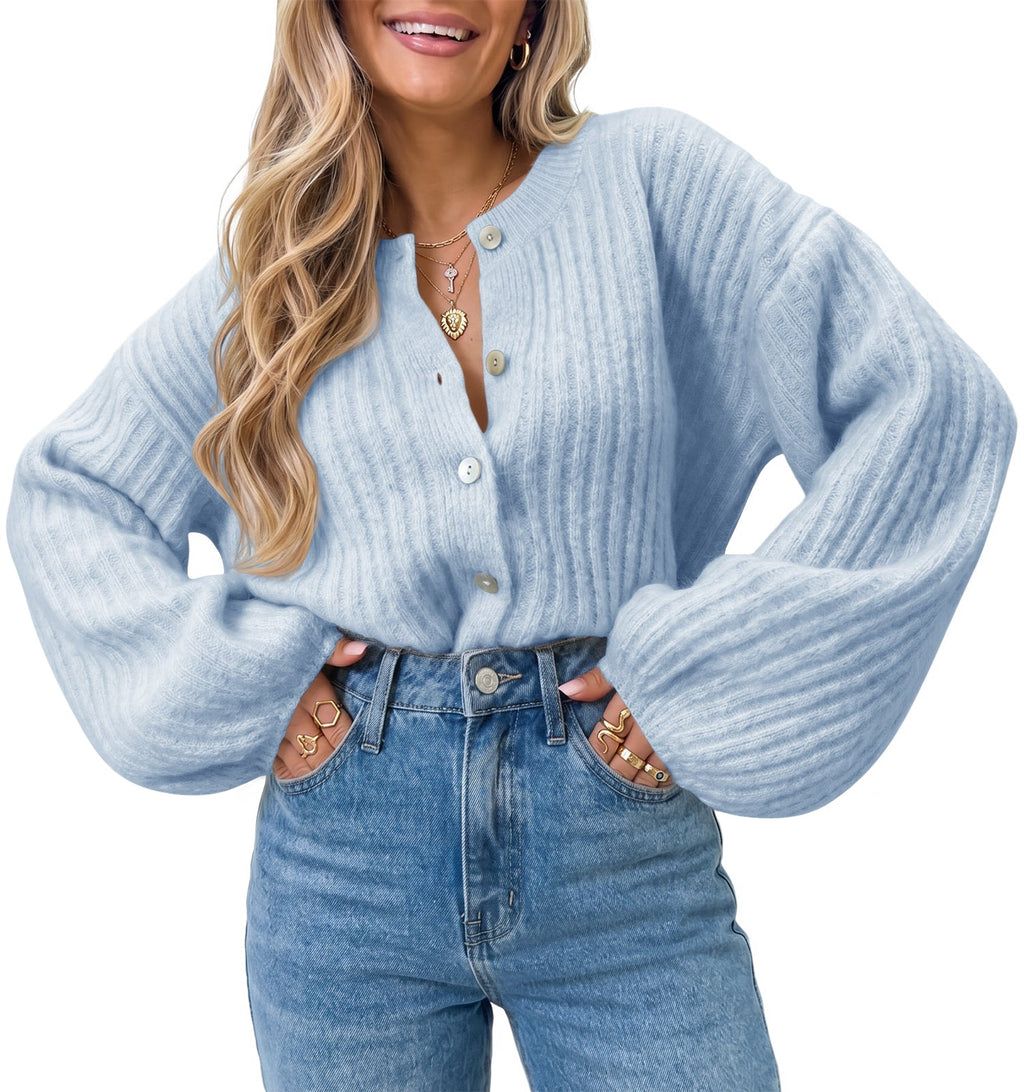 usvara Womens Lantern Sleeve Button Down Cardigan