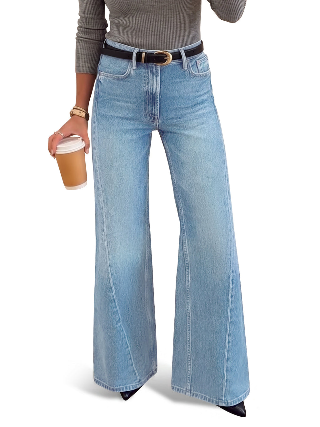 usvara Women High Waisted Flare Jeans