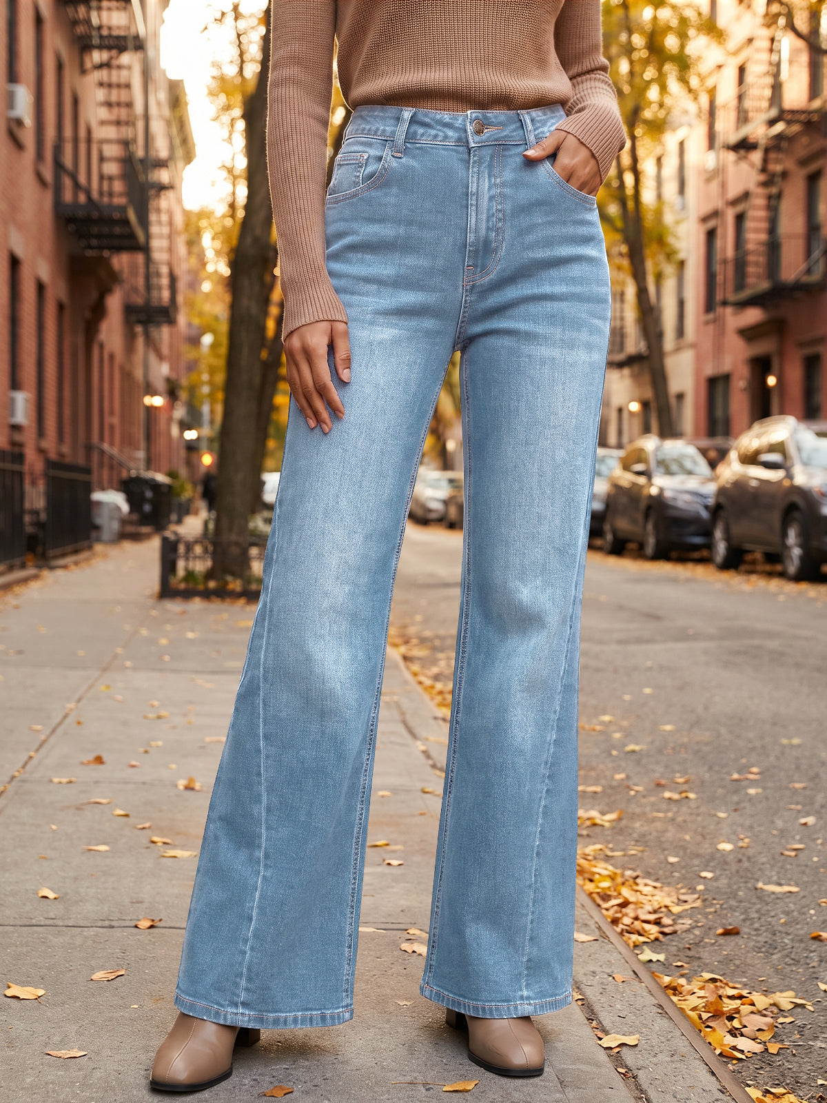 usvara Women High Waisted Flare Jeans