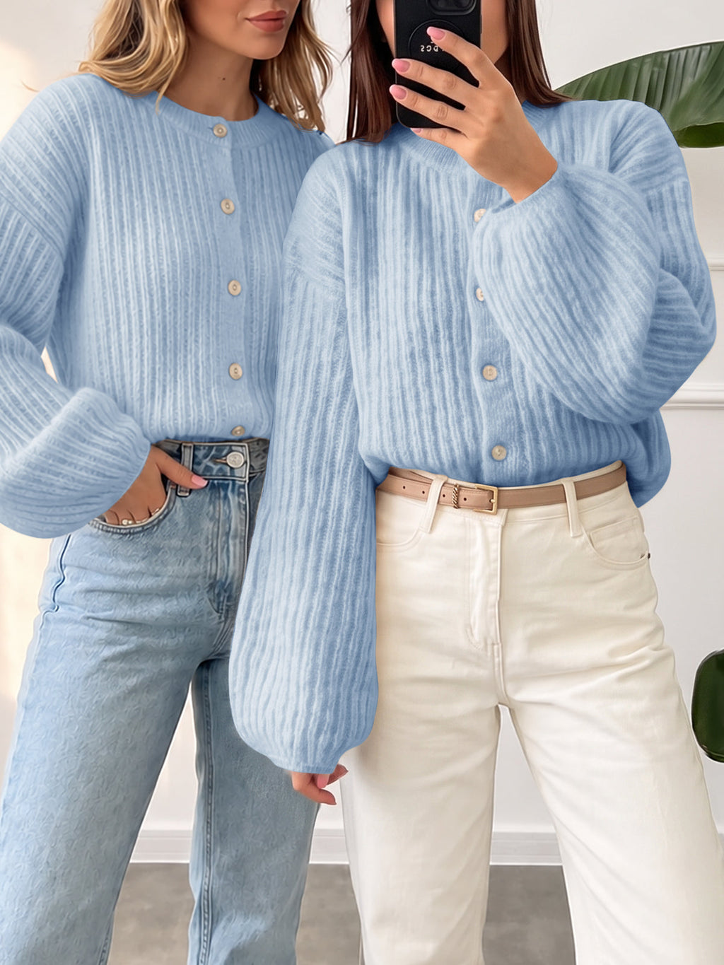 usvara Womens Lantern Sleeve Button Down Cardigan