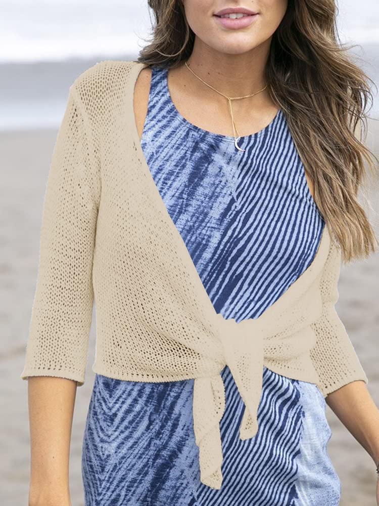 usvara Womens 3/4 Sleeve Tie Front Shrugs