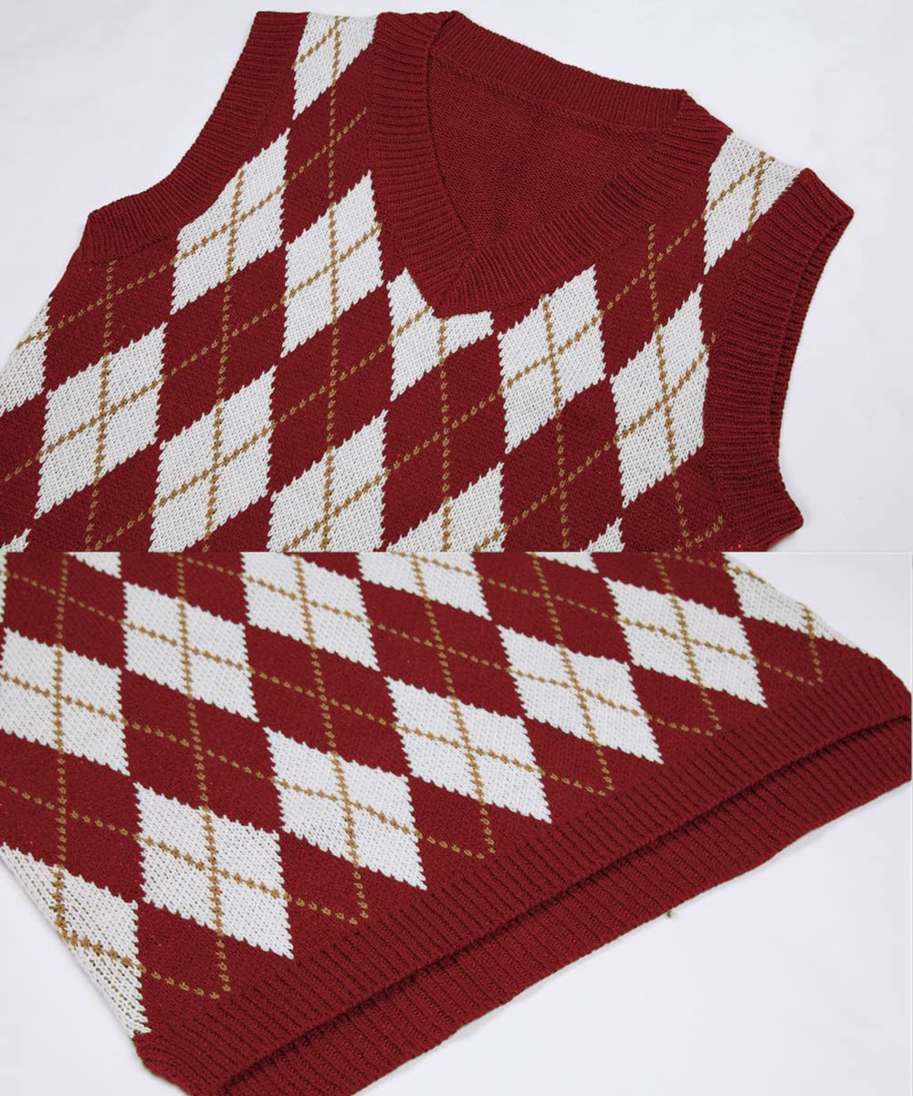 usvara Womens V Neck Argyle Knit Tops