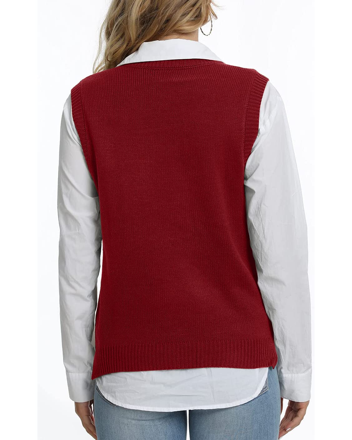 usvara Womens V Neck Argyle Knit Tops