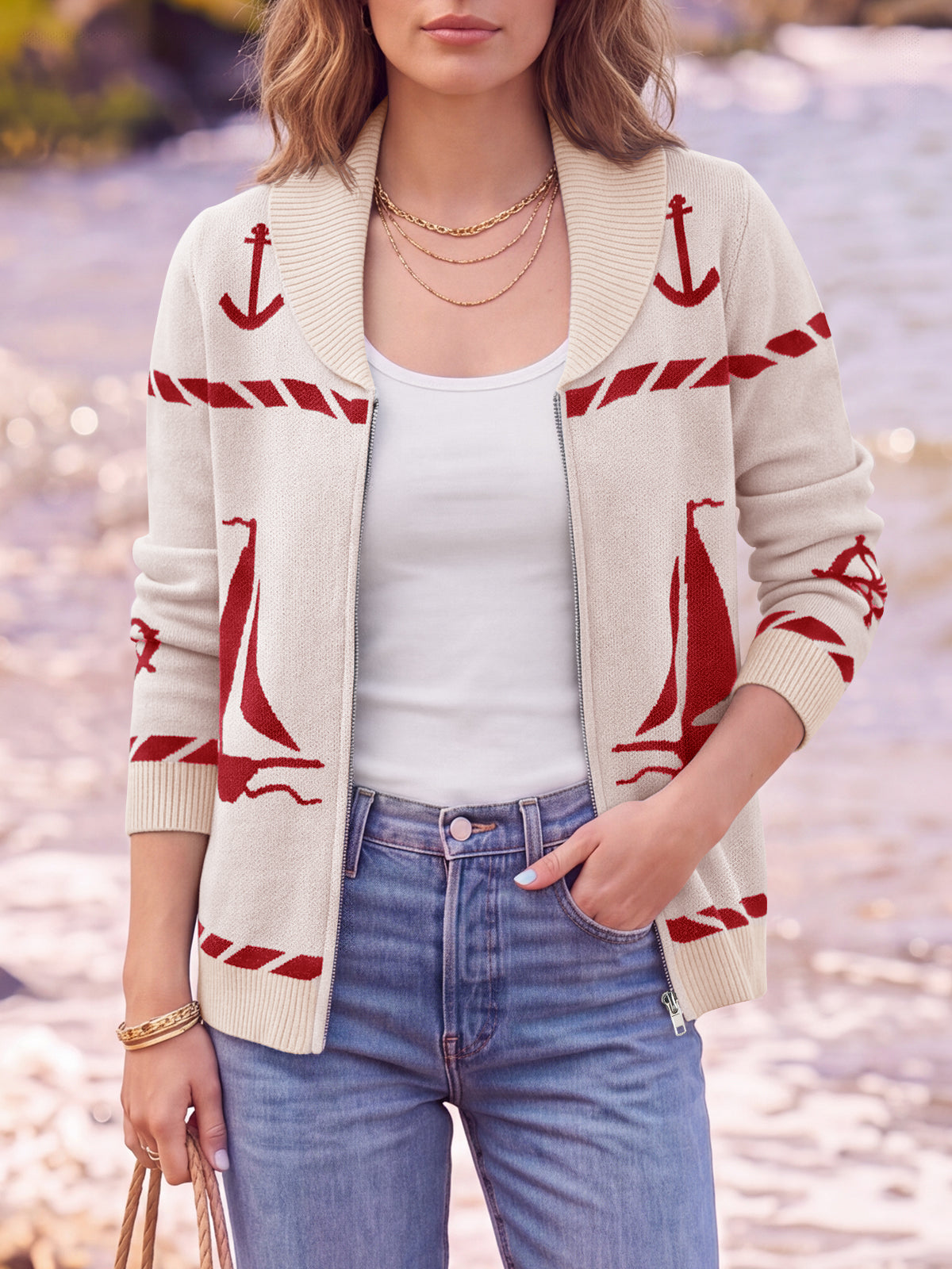 usvara Womens Zip Up Collared Sweater