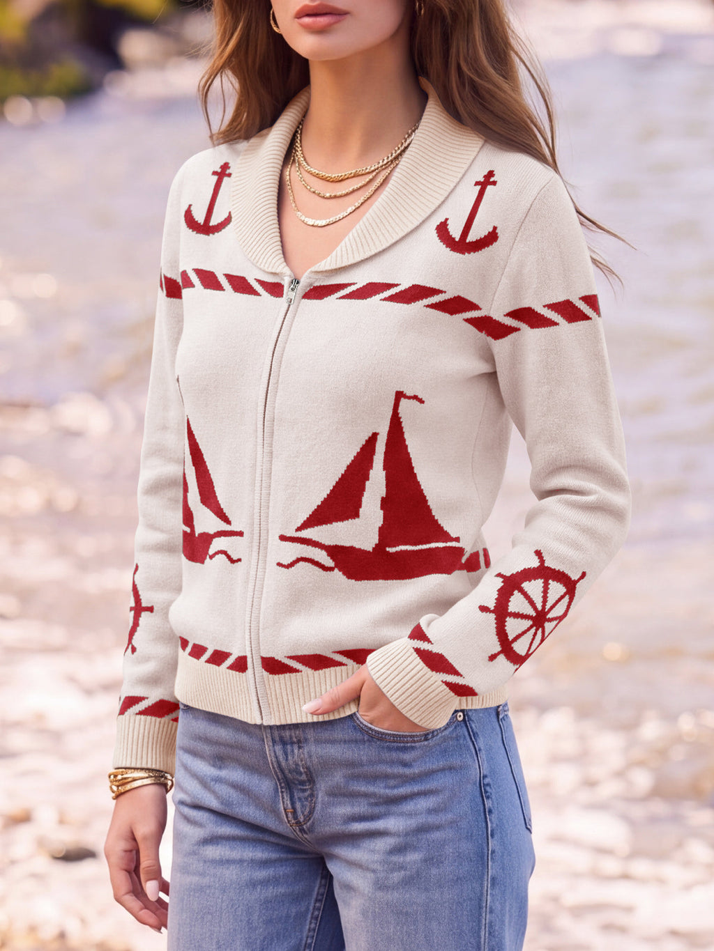 usvara Womens Zip Up Collared Sweater