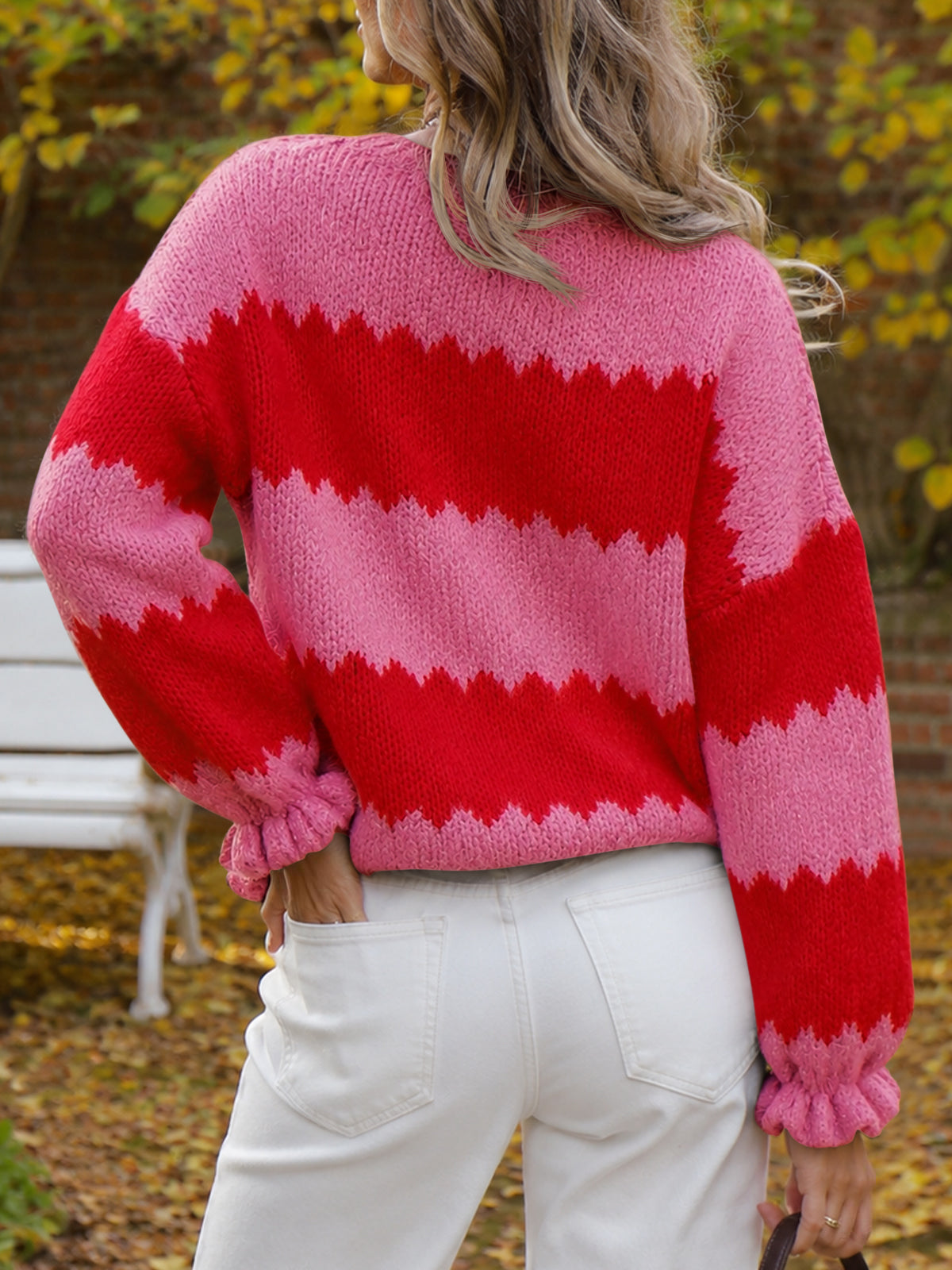 usvara Womens Striped Color Block Ruffle Sweaters