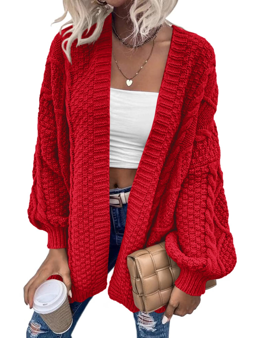 usvara Womens Chunky Cable Knit Cardigan