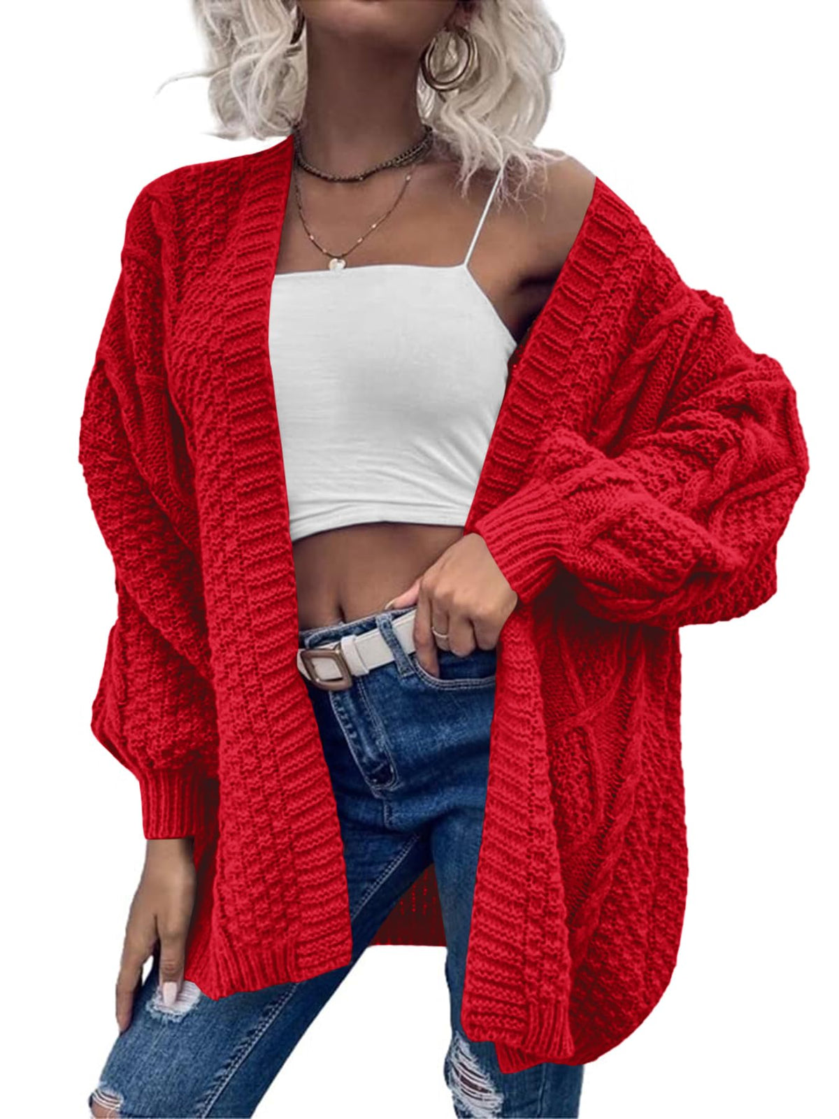 usvara Womens Chunky Cable Knit Cardigan