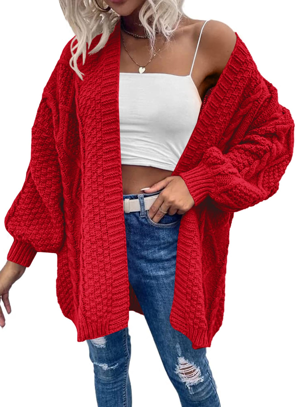 usvara Womens Chunky Cable Knit Cardigan