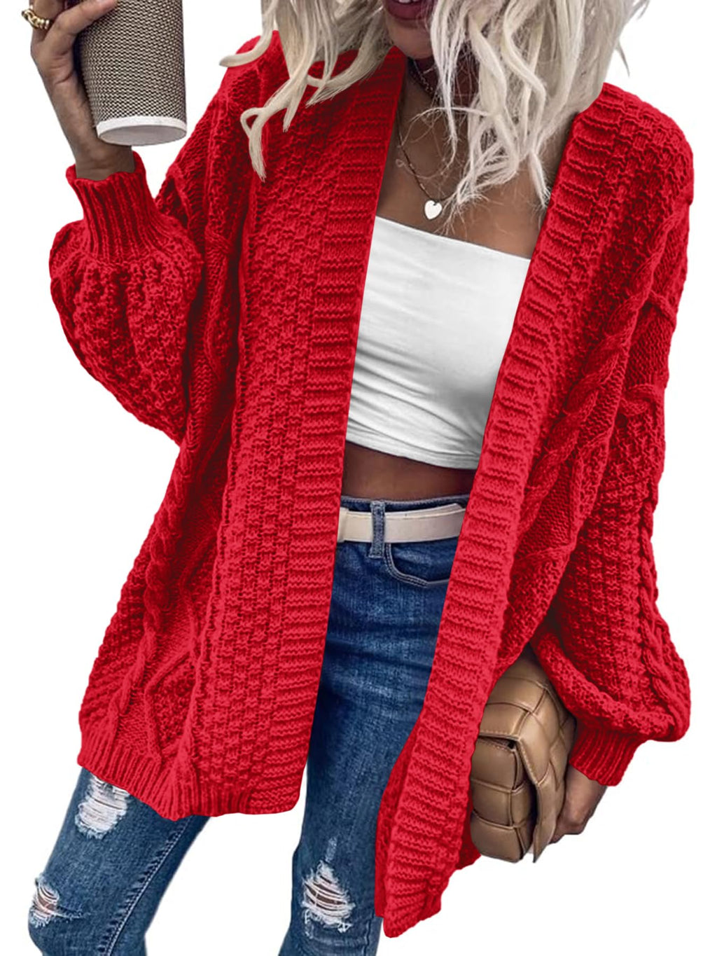 usvara Womens Chunky Cable Knit Cardigan