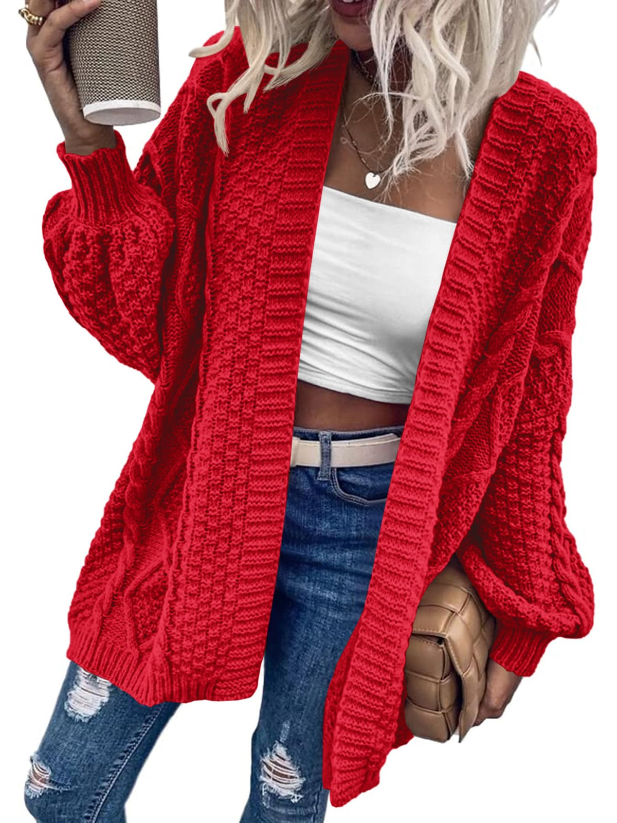usvara Womens Chunky Cable Knit Cardigan