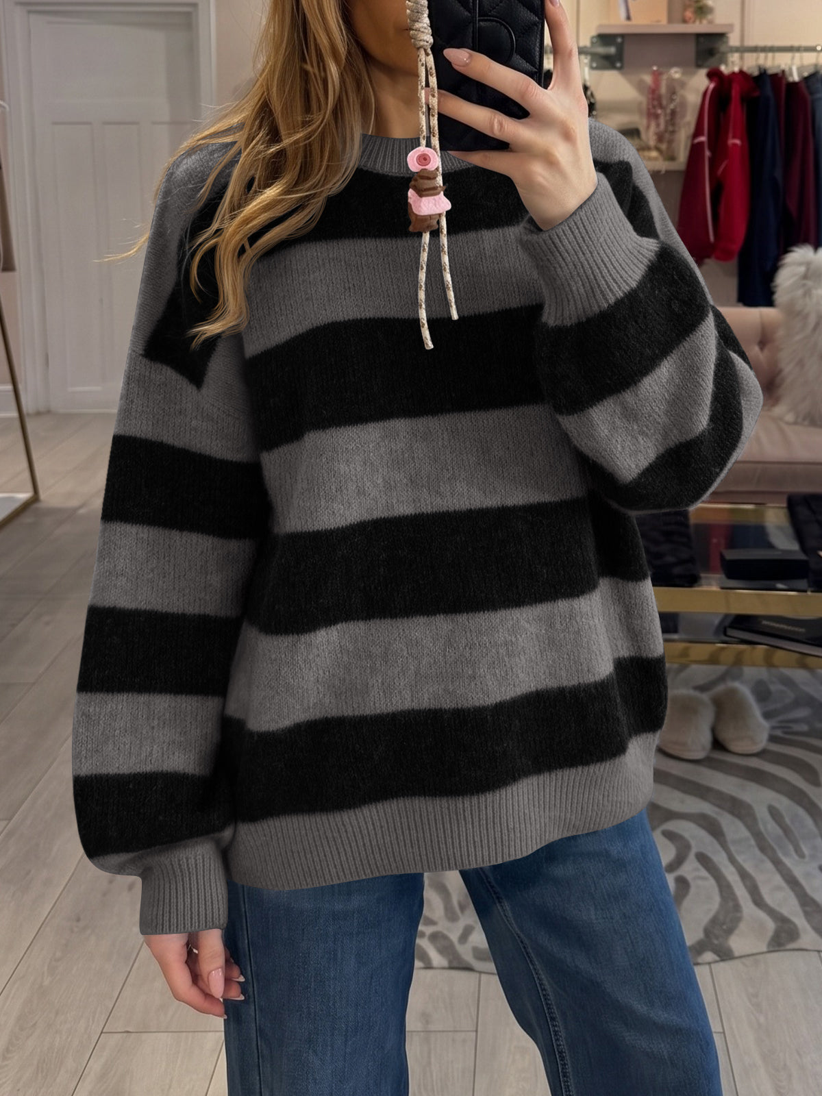 usvara Womens Oversized Striped Knit Block Sweaters