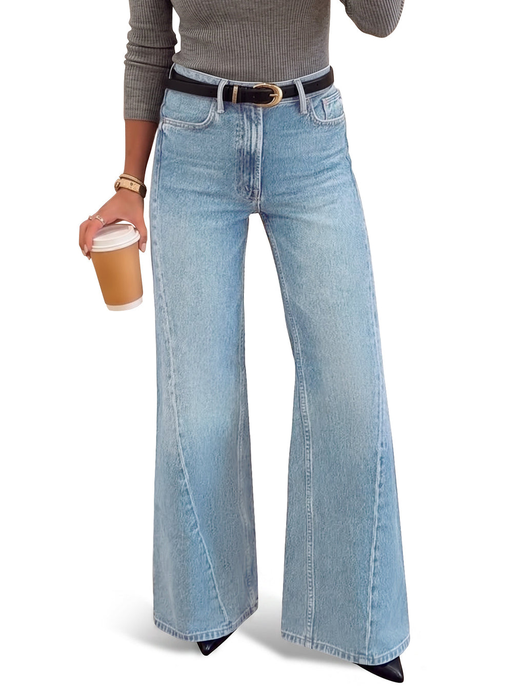 usvara Women High Waisted Flare Jeans