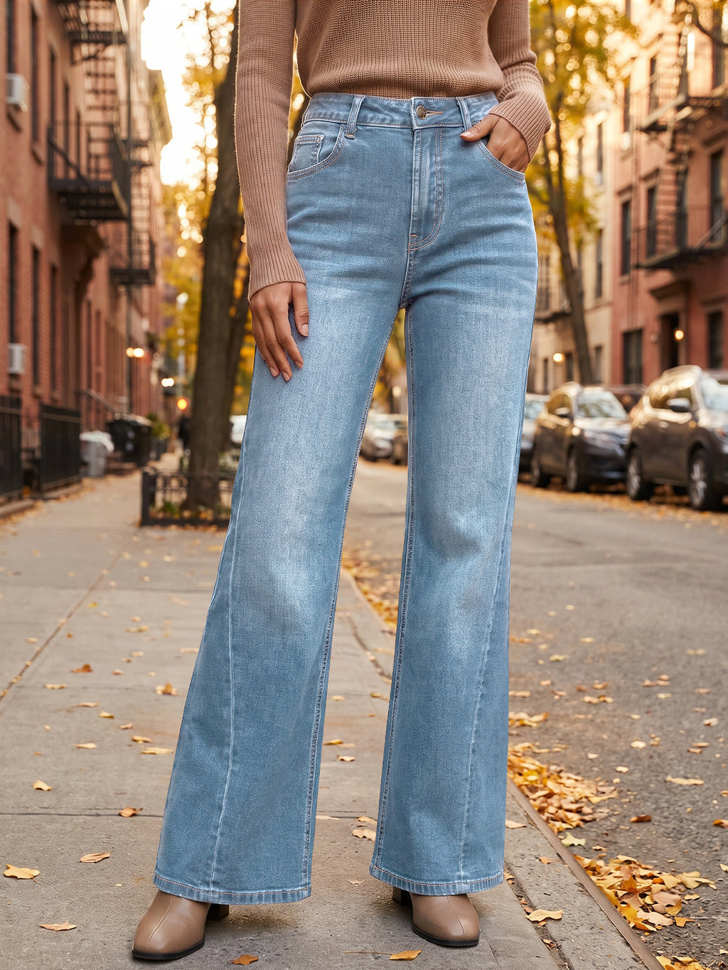 usvara Women High Waisted Flare Jeans