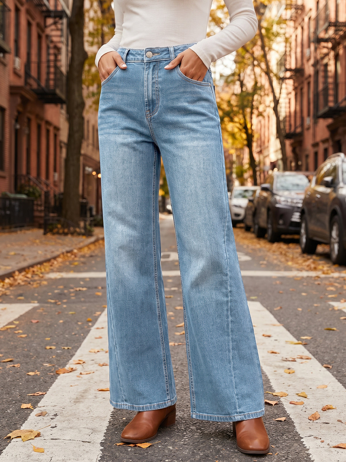 usvara Women High Waisted Flare Jeans