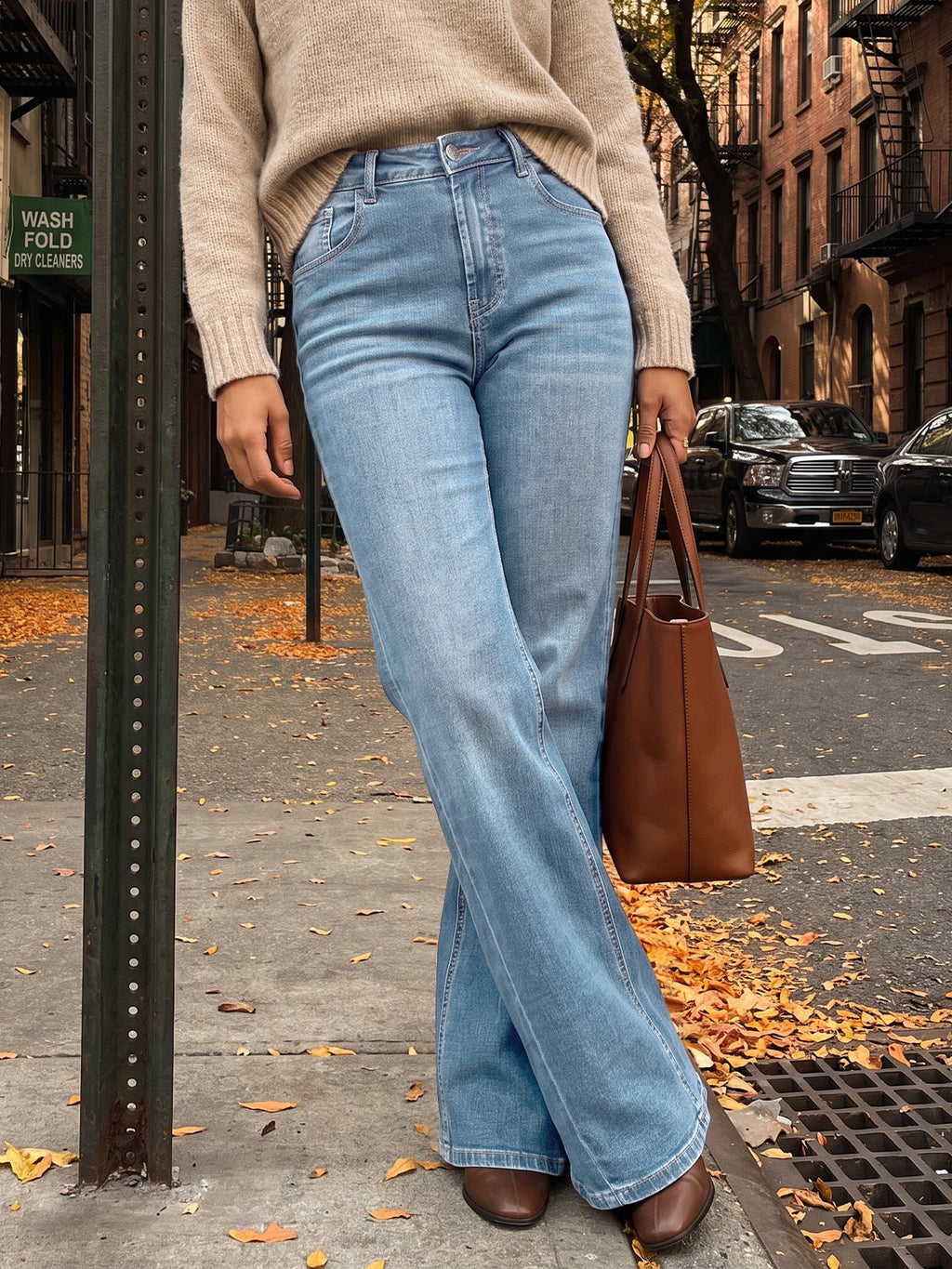 usvara Women High Waisted Flare Jeans