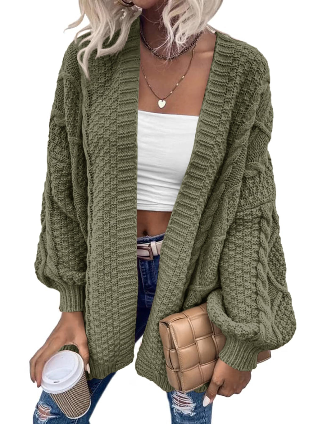 usvara Womens Chunky Cable Knit Cardigan