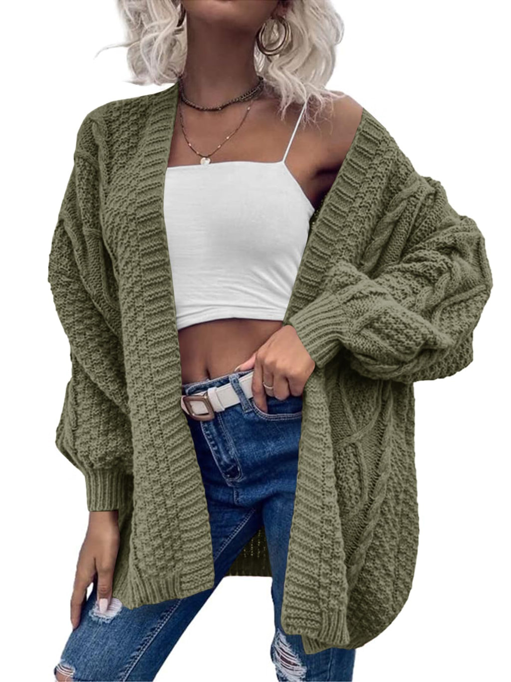 usvara Womens Chunky Cable Knit Cardigan