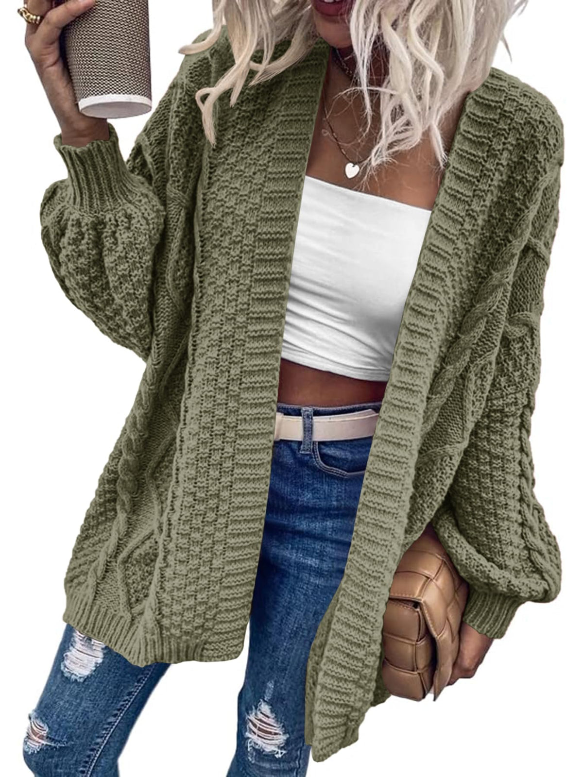 usvara Womens Chunky Cable Knit Cardigan
