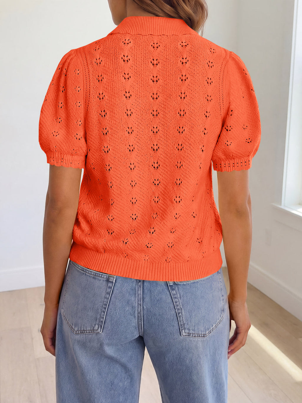 usvara Women Crochet Puff Sleeve Cardigan