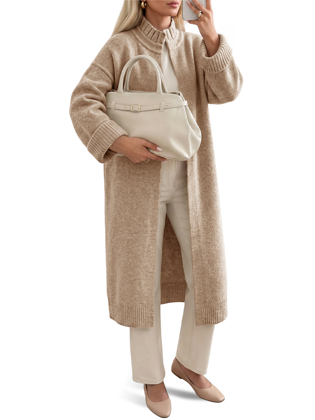 usvara Womens Ruffle Mock Neck Long Cardigan