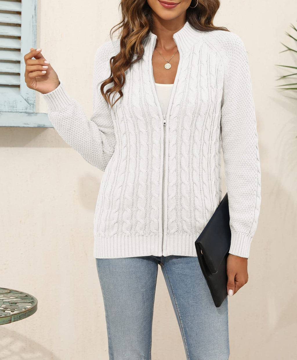 usvara Women Cable Knit Cardigan