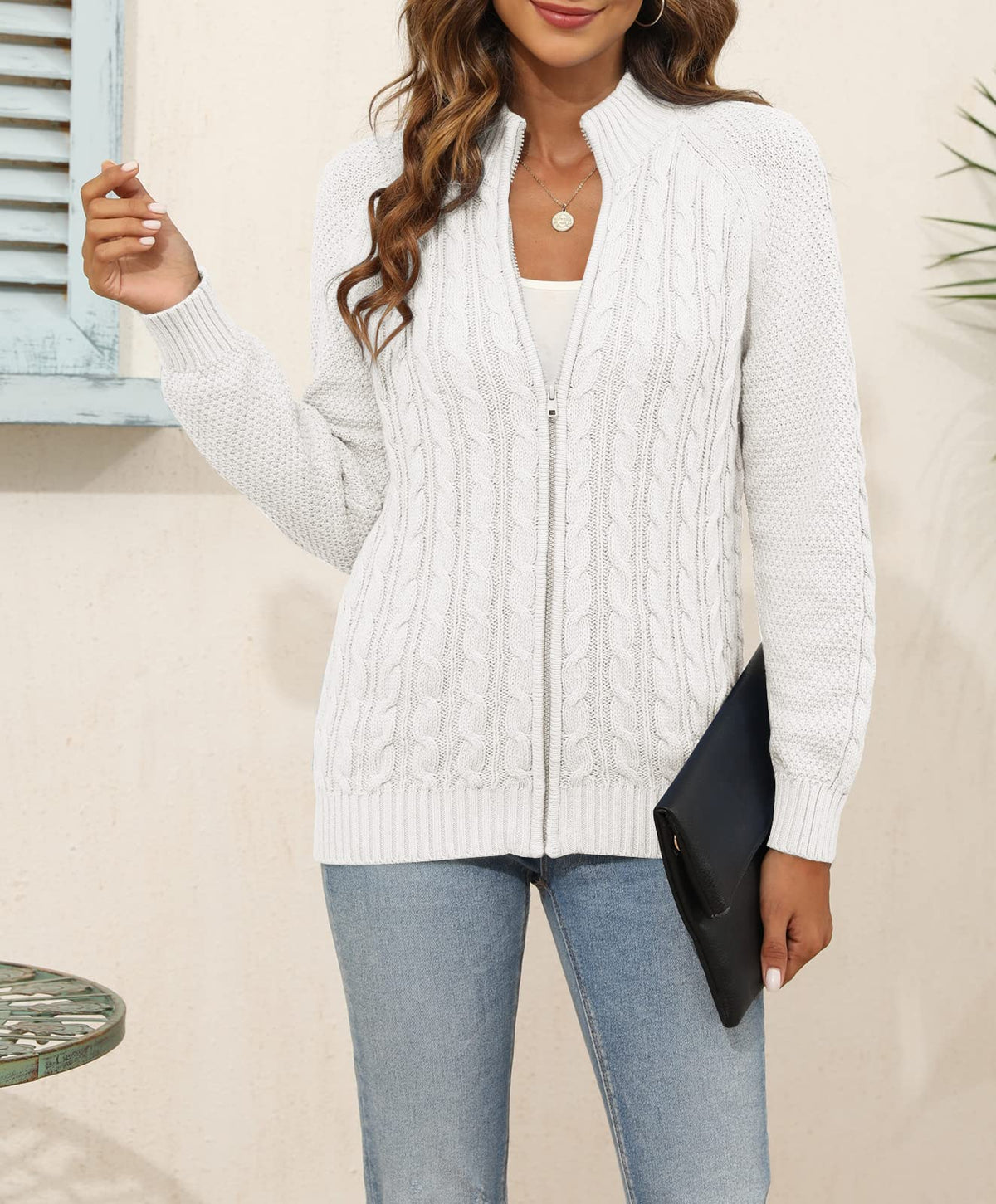 usvara Women Cable Knit Cardigan