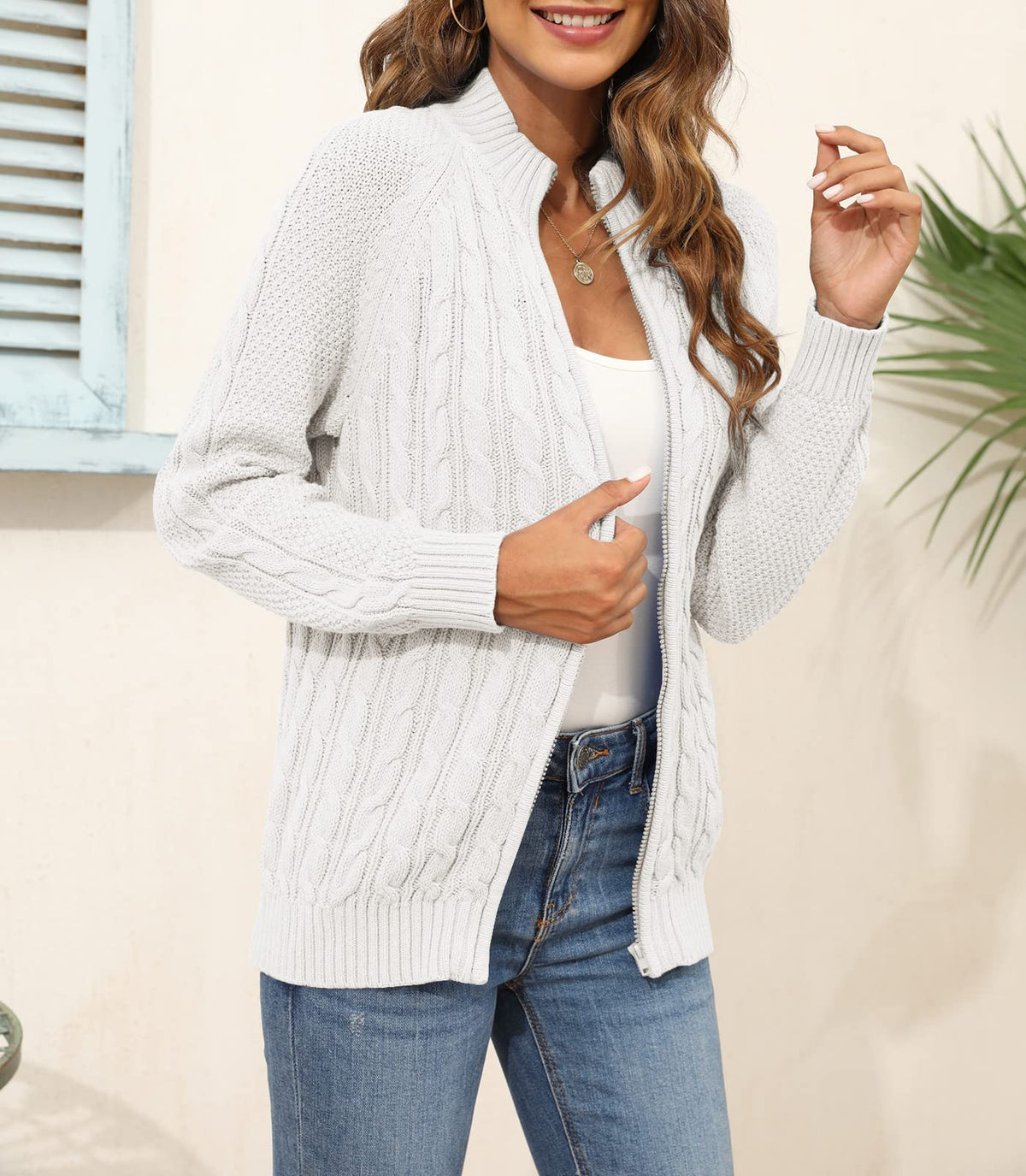 usvara Women Cable Knit Cardigan
