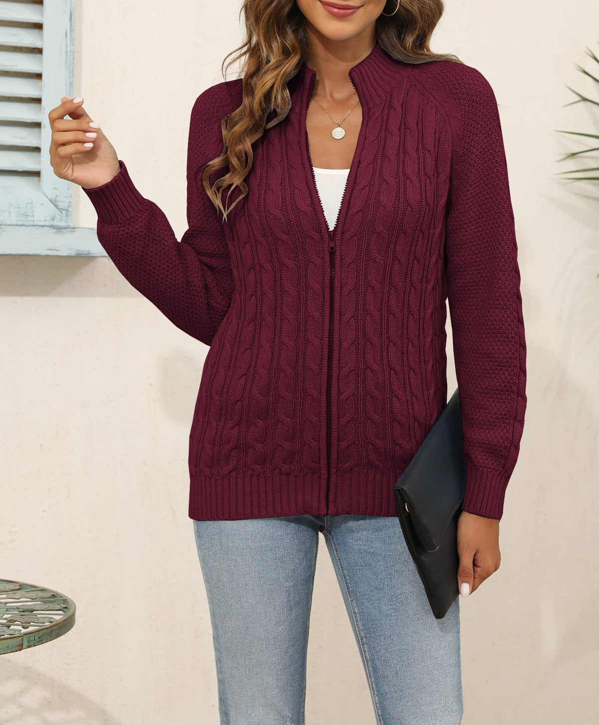 usvara Women Cable Knit Cardigan
