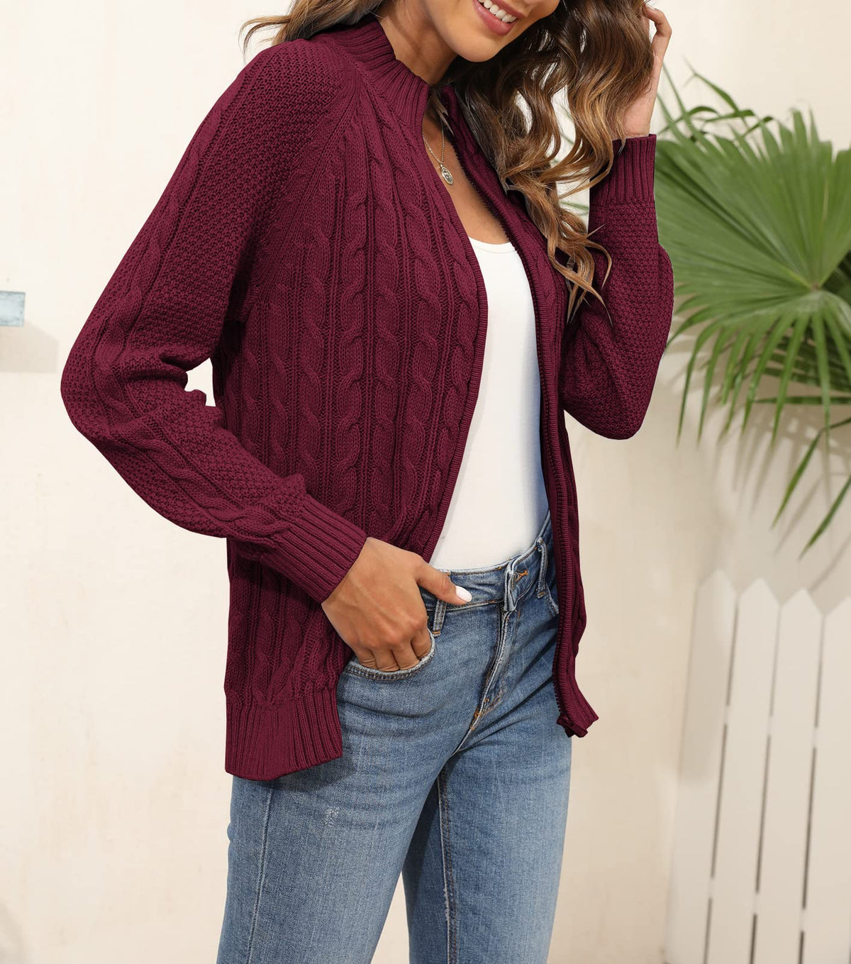 usvara Women Cable Knit Cardigan