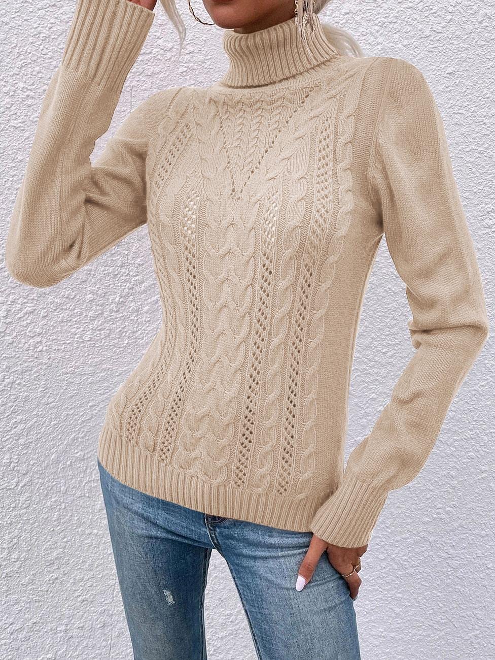 usvara Women Turtleneck Cable Knit Sweater
