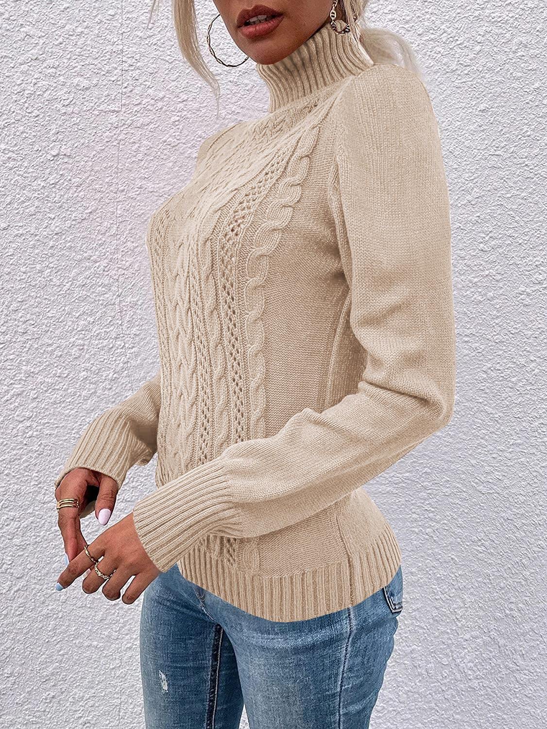 usvara Women Turtleneck Cable Knit Sweater