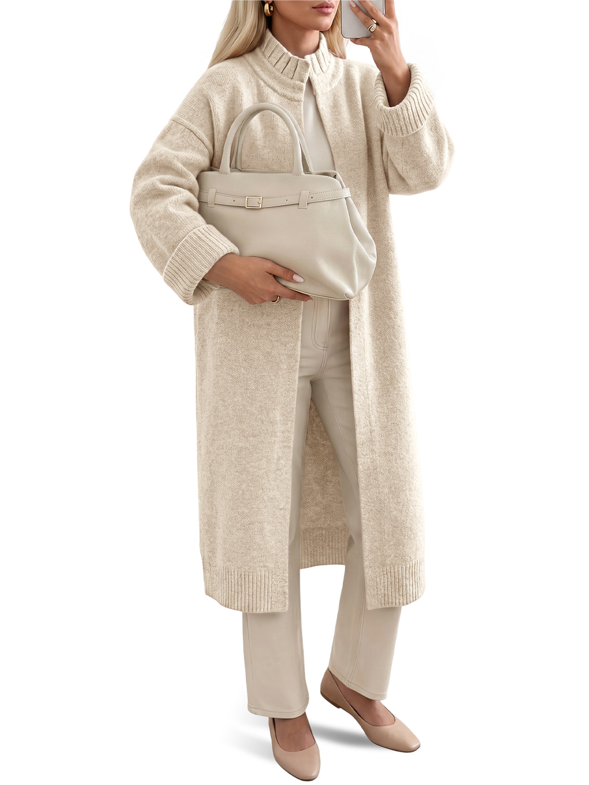 usvara Womens Ruffle Mock Neck Long Cardigan