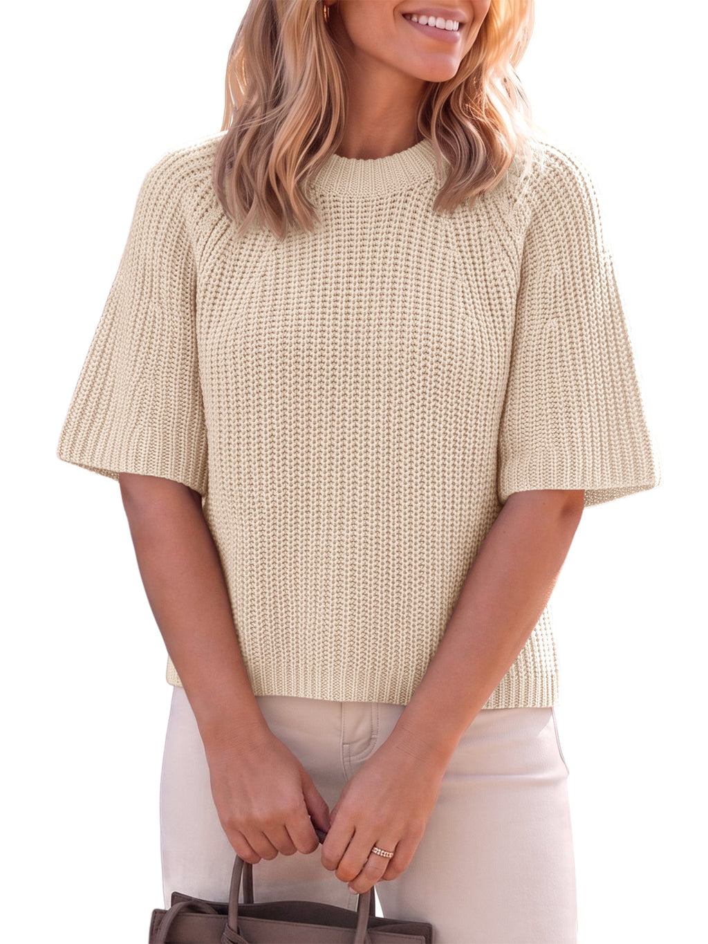 usvara Womens Short Sleeve Cropped Sweater